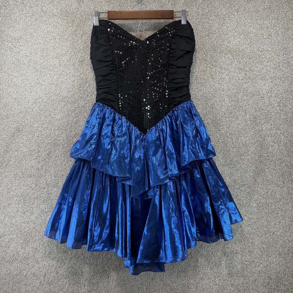 Gunne Sax XS? 80s Cocktail Party Dress Sequins Metallic Taffeta Bow Formal Hoco